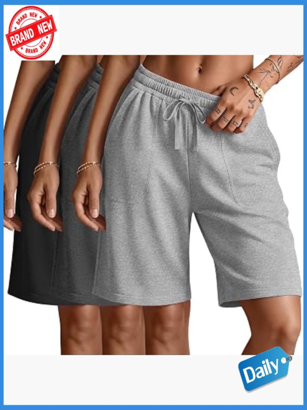 High Waist Bermuda Shorts with Pockets 3 Pack
